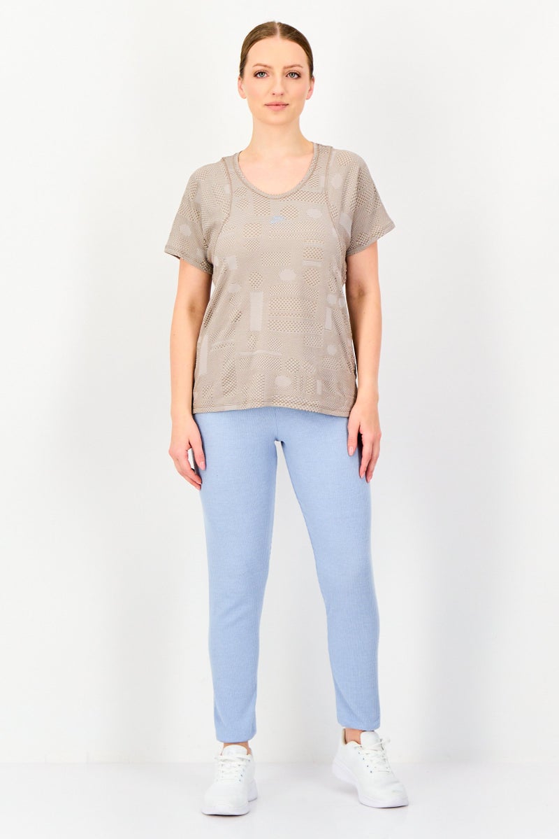 Nike Women Dri Fit Short Sleeve Running T-Shirt, Taupe - Image 3